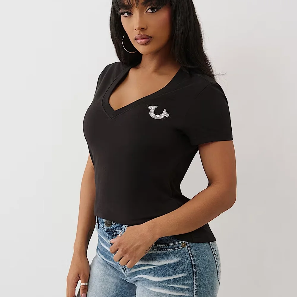 **NWT** - True Religion - CRYSTAL BUDDHA GRAPHIC V-NECK TEE - Black - **NWT** - Picture 4 of 14